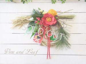 画像1: ＊お正月飾り＊しめなわリース（椿×稲穂）〜Vine and Leaf のお正月〜
