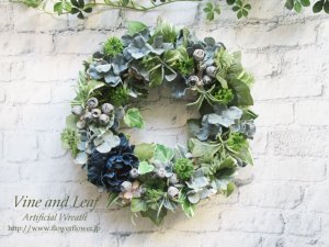 画像1: デニムブルーのフラワーリース〜長く飾れるアーティフィシャルリース