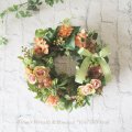 オレンジのバラとブドウのフラワーリース〜長く飾れるアートフラワーリース