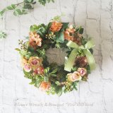 オレンジのバラとブドウのフラワーリース〜長く飾れるアートフラワーリース