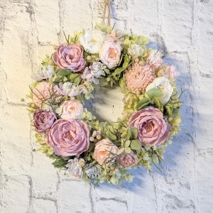 画像1: プリザーブドローズいっぱいのリース（ライラックピンク）