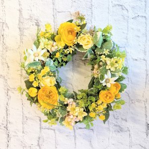 画像1: ラナンキュラスとフランネルフラワーのアーティフィシャルフラワーリース