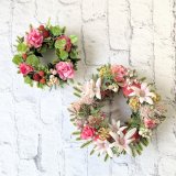 フランネルフラワーとピンクローズのアーティフィシャルフラワーリースとミニリース（2点セット）