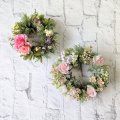 小花とバラのアーティフィシャルフラワーリースとミニリース（２点セット）