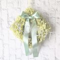 爽やかミントグリーンの紫陽花とリボンのリース（プリザーブドフラワー）