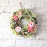 【ギフトに】ふんわりピンクの薔薇とアジサイのガーデンリース（プリザーブドフラワー）
