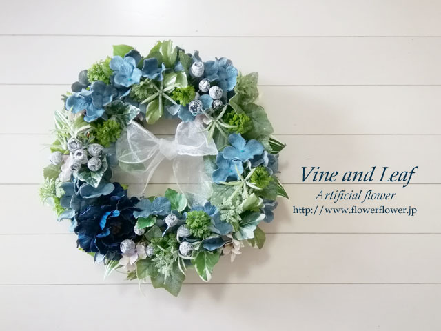 デニムの花のリース 長く飾れるアーティフィシャルリース フラワーリースとブーケのお店 Vine And Leaf