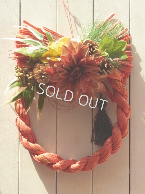 画像1: 【Vine and Leafのお正月飾り】　しめなわリース（レッド×ブラウン）