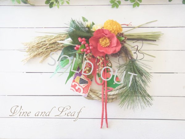 画像1: ＊お正月飾り＊しめなわリース（椿×稲穂）〜Vine and Leaf のお正月〜