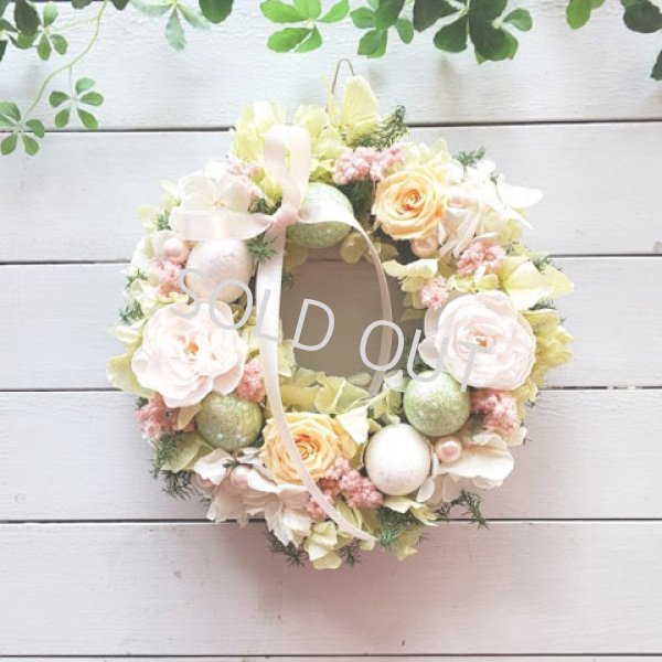 画像1: 春のお花とイースターエッグのリース(パステルピンク)〜ギフトに喜ばれるプリザーブドフラワーリース