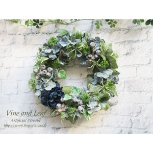 画像: デニムブルーのフラワーリース〜長く飾れるアーティフィシャルリース