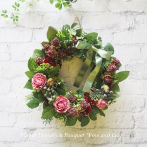 画像: バラとブラックベリーのナチュラルリース（アーティフィシャルフラワーリース）