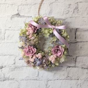 画像: シャビーシックな紫陽花とオールドローズのガーデンリース（プリザーブドフラワー）