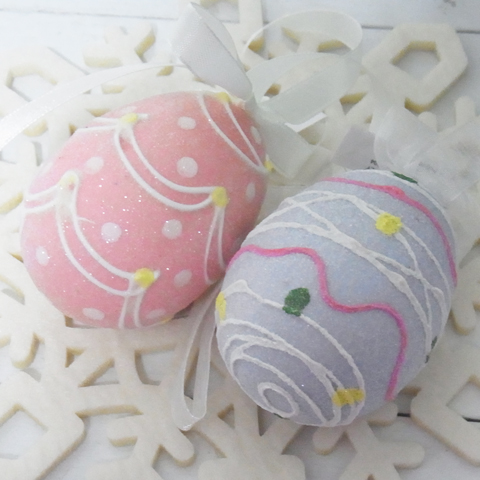 画像: 【イースター雑貨】イースターエッグ/手描き模様/ざらめ２個（ラベンダー・ベビーピンク）