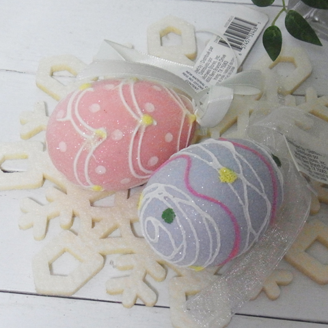 画像: 【イースター雑貨】イースターエッグ/手描き模様/ざらめ２個（ラベンダー・ベビーピンク）