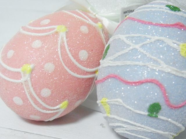 画像: 【イースター雑貨】イースターエッグ/手描き模様/ざらめ２個（ラベンダー・ベビーピンク）