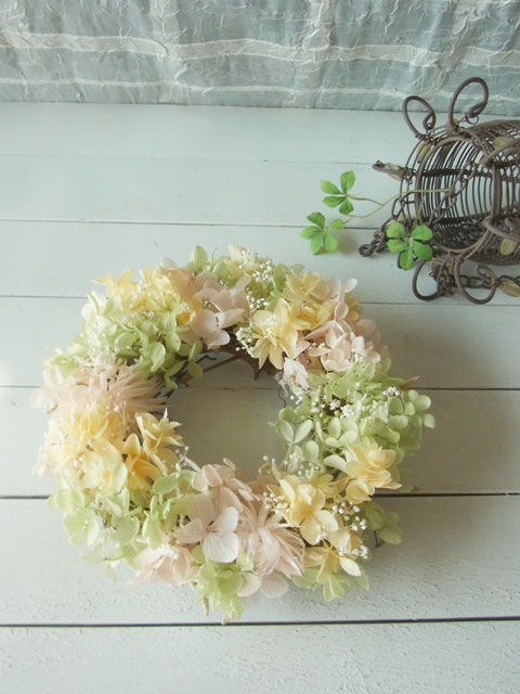 画像: プリザーブドアジサイのナチュラルリース〔フローラル〕〜ずっと咲き続けるプリザーブドフラワーリース