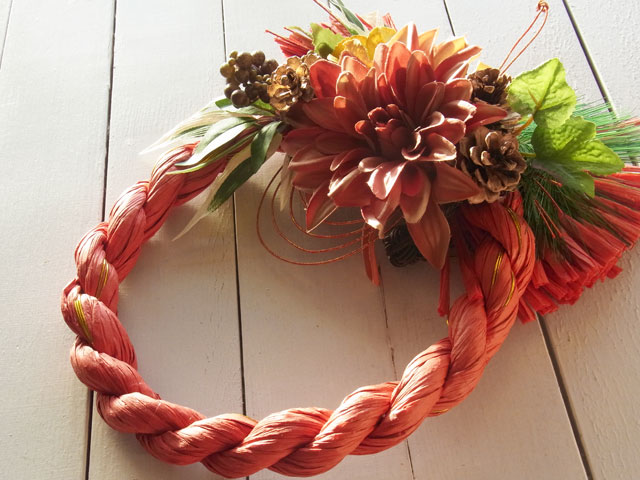 画像: 【Vine and Leafのお正月飾り】　しめなわリース（レッド×ブラウン）