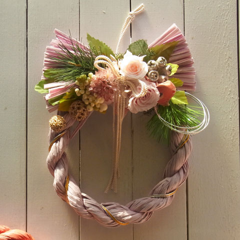 画像: 【Vine and Leafのお正月飾り】　しめなわリース（パープル×ピンク）