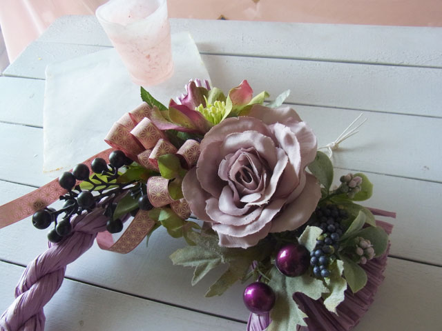 画像: 【Vine and Leafのお正月飾り】　しめなわリース（パープル×ネイビー）