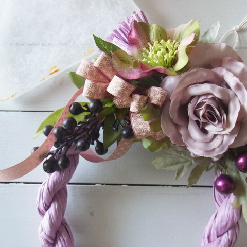 画像: 【Vine and Leafのお正月飾り】　しめなわリース（パープル×ネイビー）