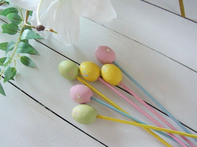 画像: 【イースター雑貨】ミニイースターエッグピック／手描き模様／６本セット