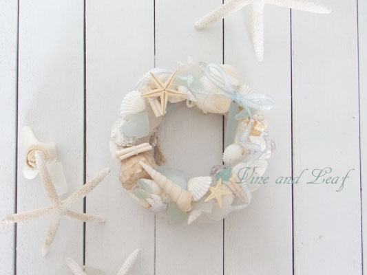 画像: ☆シェル（貝がら）のリース〔ミントブルー〕〜お誕生日やお礼などのギフトにぴったり〜