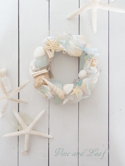 画像: ☆シェル（貝がら）のリース〔ミントブルー〕〜お誕生日やお礼などのギフトにぴったり〜