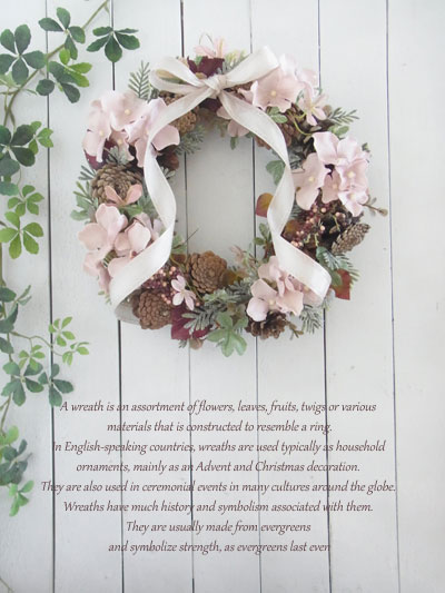 画像: ハイドランジアとパインコーンのアートフラワーリース〜Vine and LeafのChristmas〜