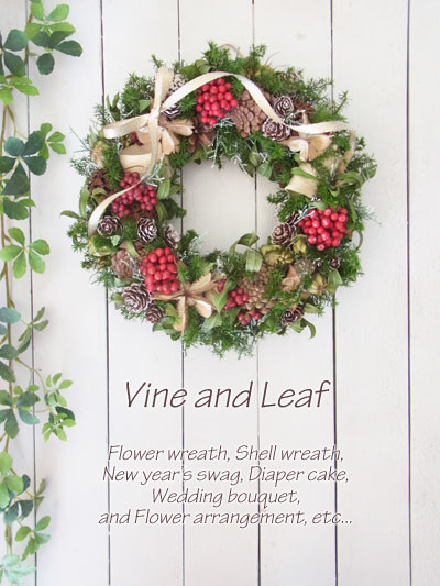 画像: 赤いベリーとワタカラのクリスマスリース〜Vine and Leaf の Christmas〜 