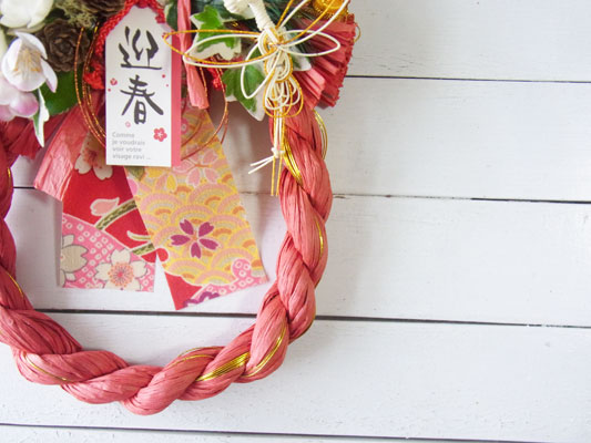 画像: ＊お正月飾り＊しめなわリース（洋風・レッド×鶴）〜Vine and Leaf のお正月〜 