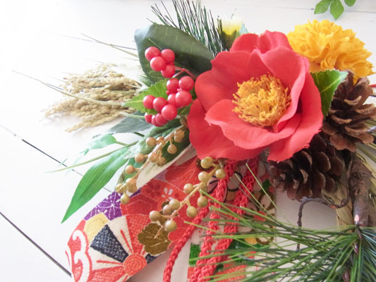 画像: ＊お正月飾り＊しめなわリース（椿×稲穂）〜Vine and Leaf のお正月〜