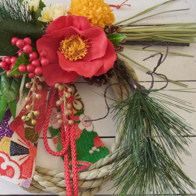 画像: ＊お正月飾り＊しめなわリース（椿×稲穂）〜Vine and Leaf のお正月〜