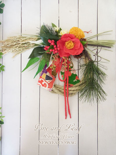 画像: ＊お正月飾り＊しめなわリース（椿×稲穂）〜Vine and Leaf のお正月〜