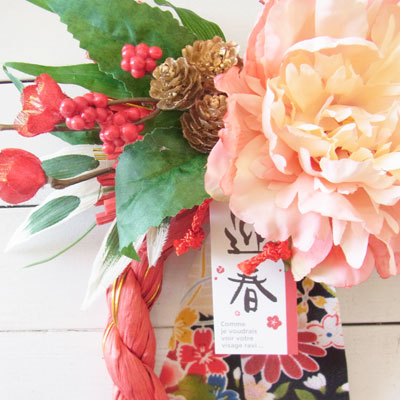 画像: *お正月飾り*しめなわリース(芍薬×梅)〜Vine and Leaf のお正月〜