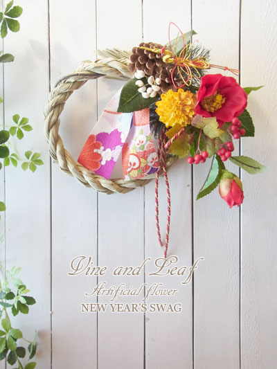 画像: *お正月飾り*しめなわリース(椿と鶴)〜Vine and Leaf のお正月〜