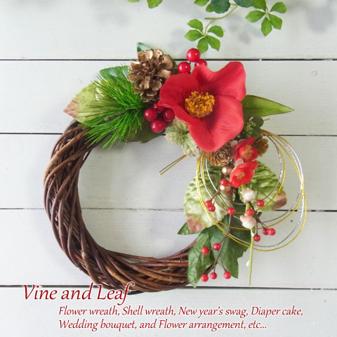 画像: ＊お正月飾り＊しめなわリース/ラウンドA（椿と水引）[W-17172] 