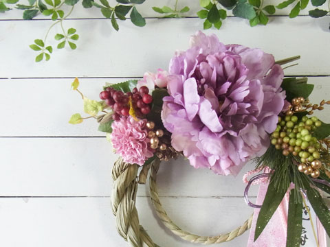 画像: ＊お正月飾り＊しめなわリース（パープル×実り）[W-17171] 