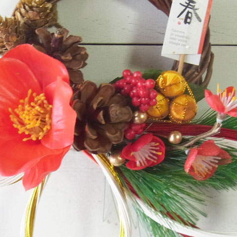 画像: ＊お正月飾り＊しめなわリース/水引A（椿と米俵）[W-17173] 