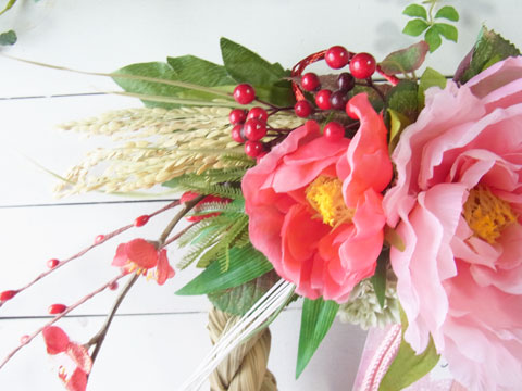 画像: ＊お正月飾り＊しめなわリース（ピンク×木の実）[W-17169] 