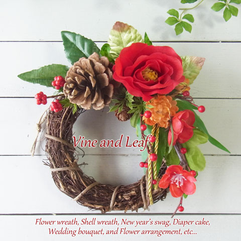 画像: ＊お正月飾り＊しめなわリース/ラウンドC（椿と小菊）[W-17175] 