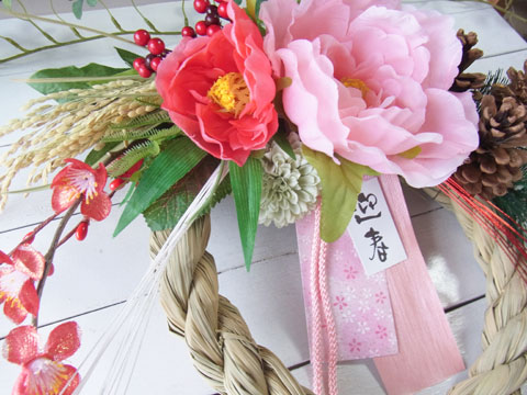 画像: ＊お正月飾り＊しめなわリース（ピンク×木の実）[W-17169] 