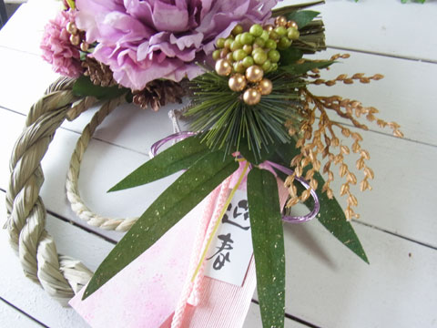 画像: ＊お正月飾り＊しめなわリース（パープル×実り）[W-17171] 