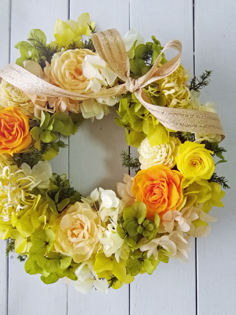 画像: プリザーブドローズのイエローリース〜ギフトに喜ばれるプリザーブドフラワーリース