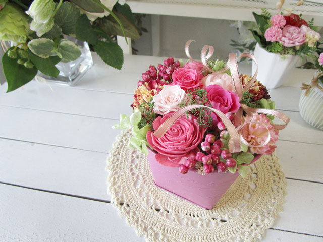 画像1: プリザーブドローズのピンクのブリキコンポート〜結婚祝いや記念日に〜