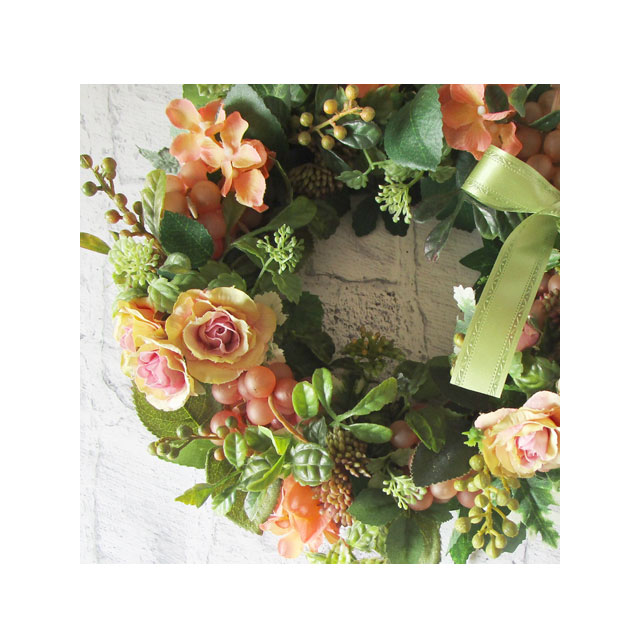 画像: オレンジのバラとブドウのフラワーリース〜長く飾れるアートフラワーリース