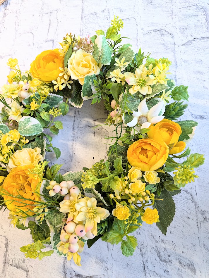 画像: ラナンキュラスとフランネルフラワーのアーティフィシャルフラワーリース