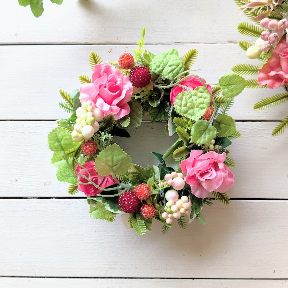 画像: フランネルフラワーとピンクローズのアーティフィシャルフラワーリースとミニリース（2点セット）