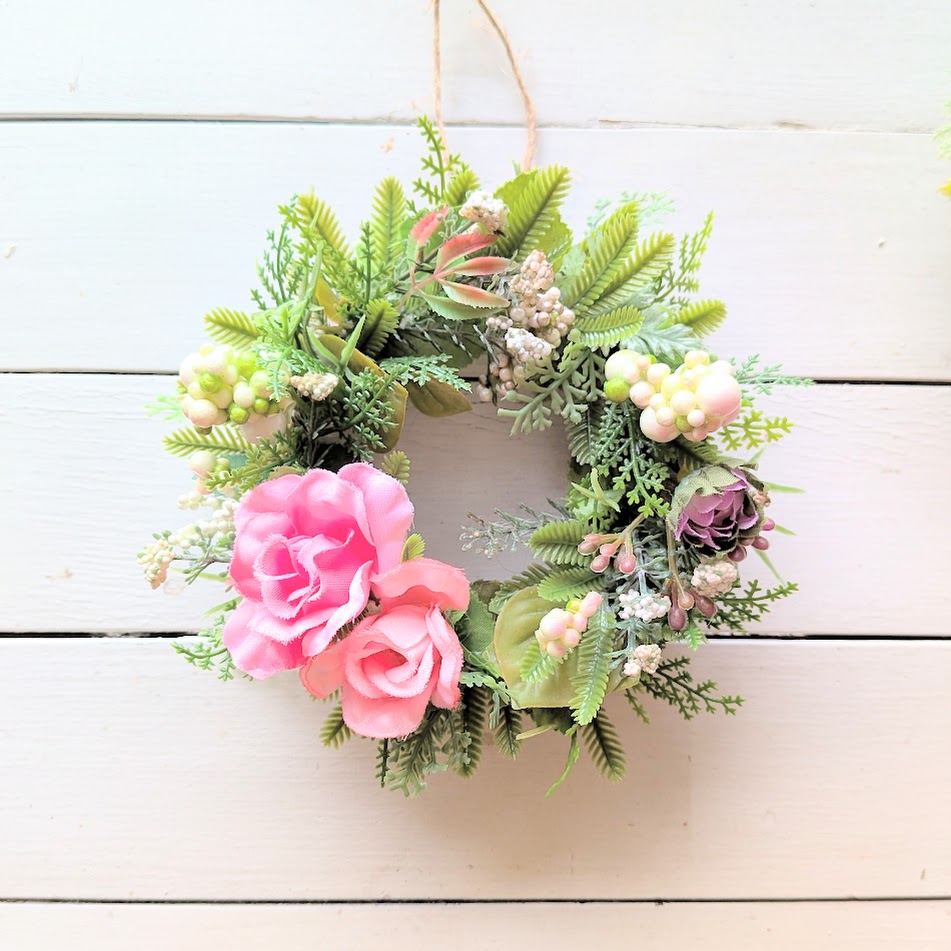 画像: 小花とバラのアーティフィシャルフラワーリースとミニリース（２点セット）