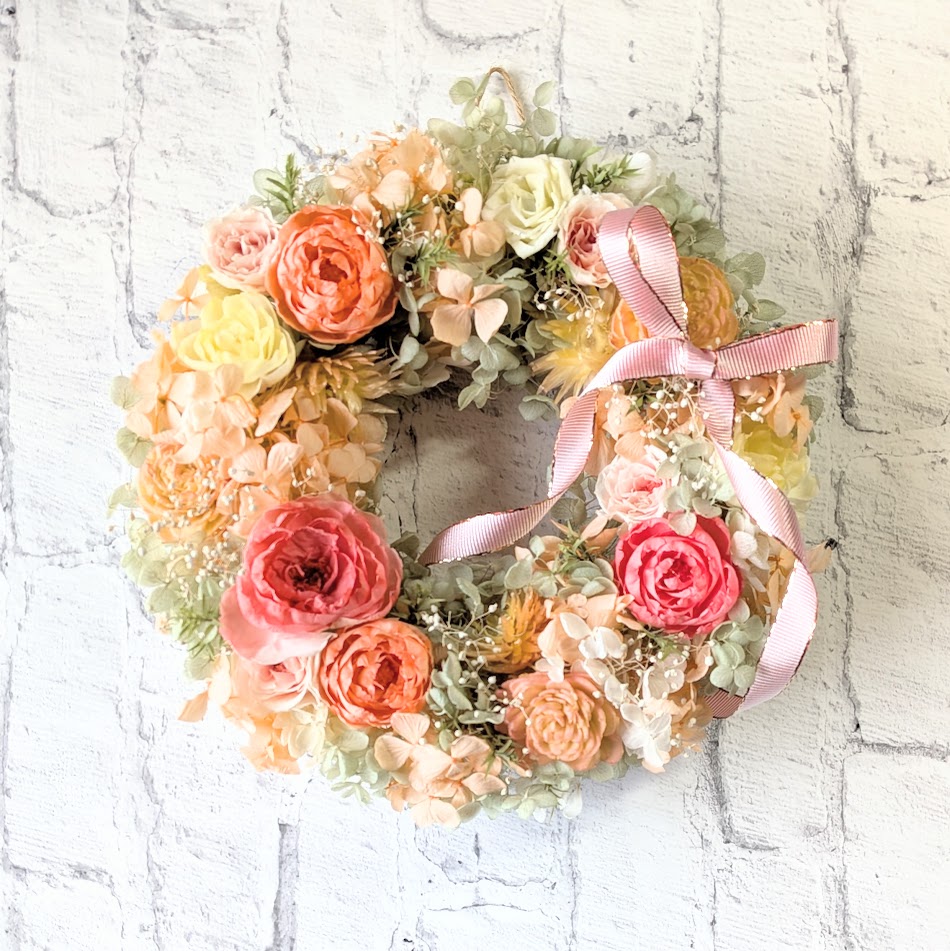 画像1: プリザーブドローズいっぱいのリース（サーモンピンク）